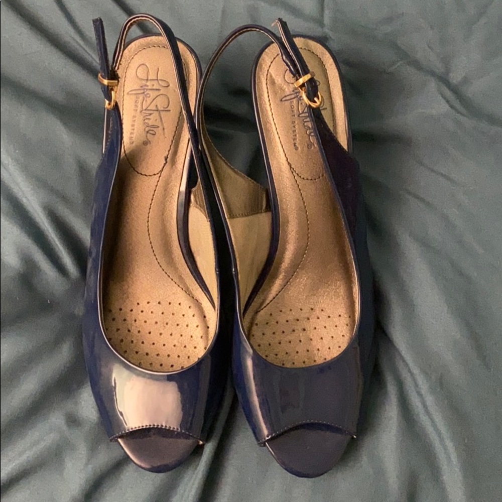 Blue open toed heels